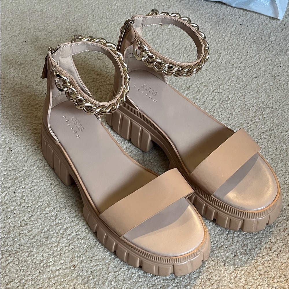 ASOS Nude Sandals with Gold Chain Detail